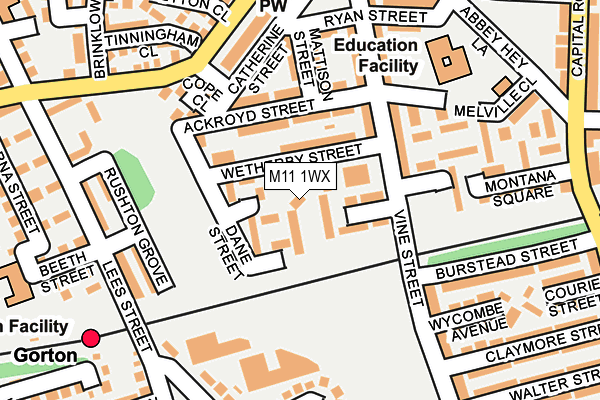 M11 1WX map - OS OpenMap – Local (Ordnance Survey)