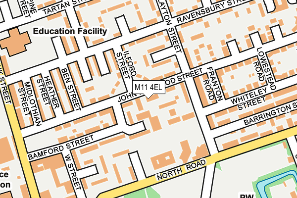 M11 4EL map - OS OpenMap – Local (Ordnance Survey)