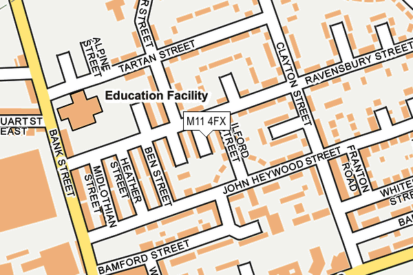 M11 4FX map - OS OpenMap – Local (Ordnance Survey)