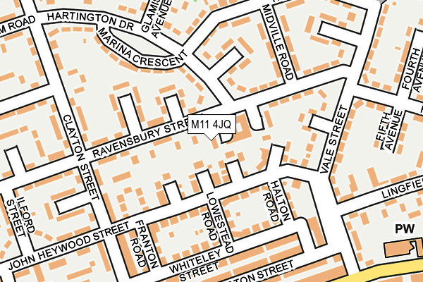 M11 4JQ map - OS OpenMap – Local (Ordnance Survey)