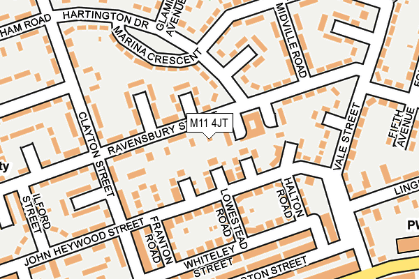 M11 4JT map - OS OpenMap – Local (Ordnance Survey)