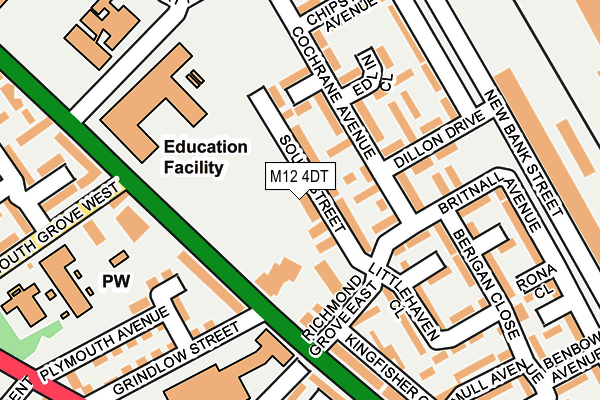 M12 4DT map - OS OpenMap – Local (Ordnance Survey)