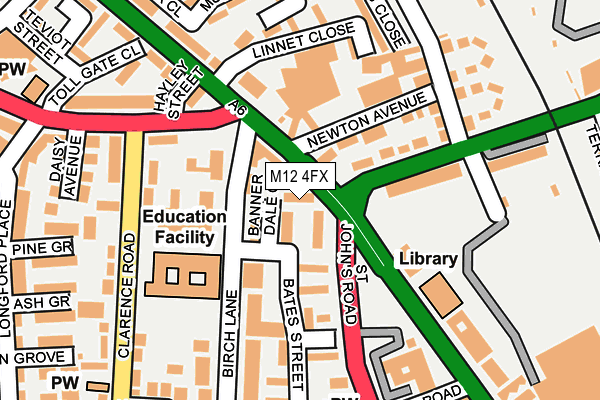 M12 4FX map - OS OpenMap – Local (Ordnance Survey)