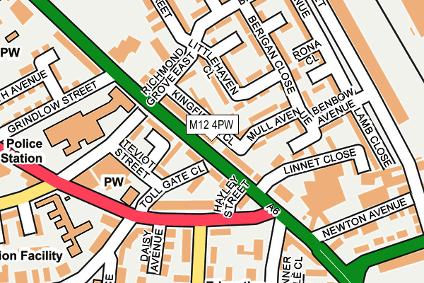 M12 4PW map - OS OpenMap – Local (Ordnance Survey)