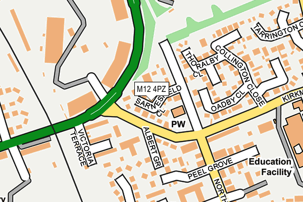 M12 4PZ map - OS OpenMap – Local (Ordnance Survey)