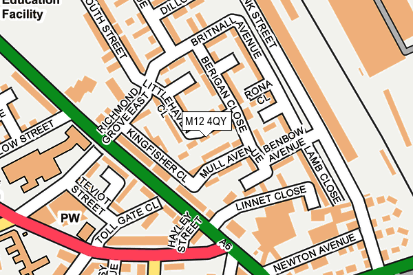 M12 4QY map - OS OpenMap – Local (Ordnance Survey)