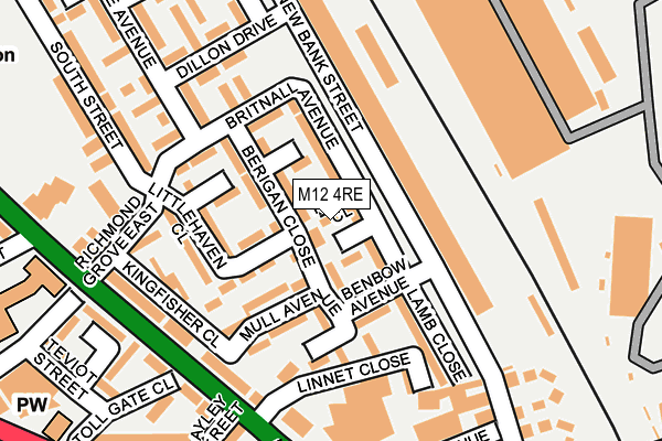 M12 4RE map - OS OpenMap – Local (Ordnance Survey)