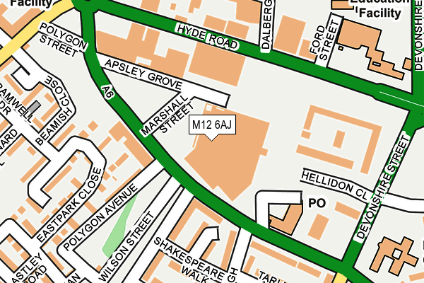 M12 6AJ map - OS OpenMap – Local (Ordnance Survey)