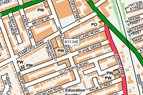 M13 0AE map - OS OpenMap – Local (Ordnance Survey)