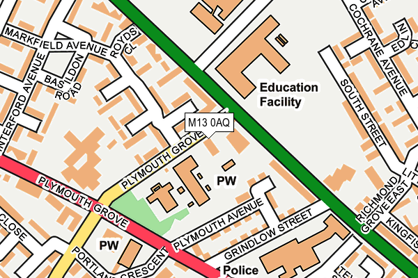 M13 0AQ map - OS OpenMap – Local (Ordnance Survey)