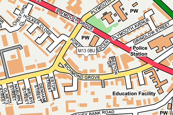 M13 0BU map - OS OpenMap – Local (Ordnance Survey)