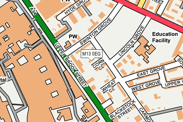 M13 0EG map - OS OpenMap – Local (Ordnance Survey)