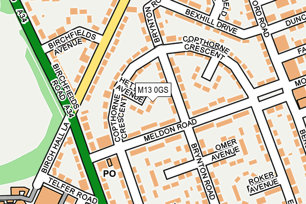 M13 0GS map - OS OpenMap – Local (Ordnance Survey)