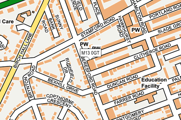 M13 0GT map - OS OpenMap – Local (Ordnance Survey)