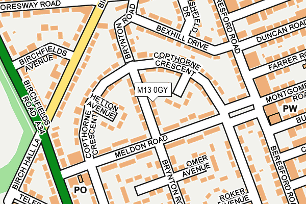 M13 0GY map - OS OpenMap – Local (Ordnance Survey)