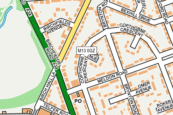 M13 0GZ map - OS OpenMap – Local (Ordnance Survey)