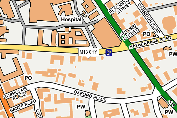 M13 0HY map - OS OpenMap – Local (Ordnance Survey)