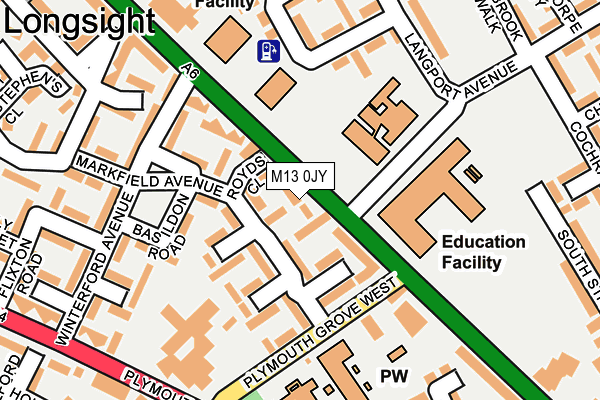 M13 0JY map - OS OpenMap – Local (Ordnance Survey)