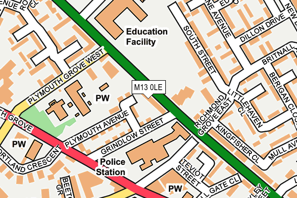 M13 0LE map - OS OpenMap – Local (Ordnance Survey)