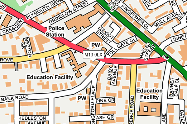 M13 0LX map - OS OpenMap – Local (Ordnance Survey)