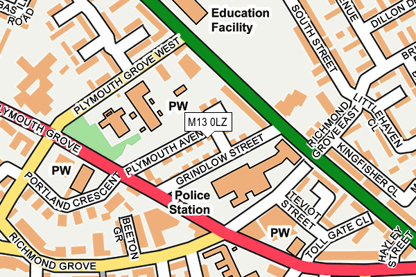 M13 0LZ map - OS OpenMap – Local (Ordnance Survey)