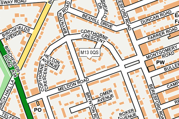 M13 0QS map - OS OpenMap – Local (Ordnance Survey)