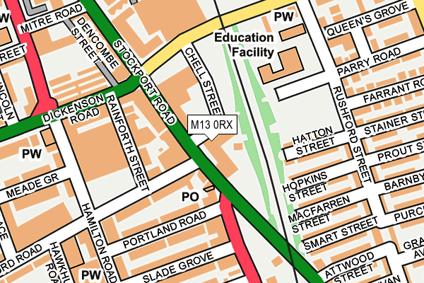 M13 0RX map - OS OpenMap – Local (Ordnance Survey)