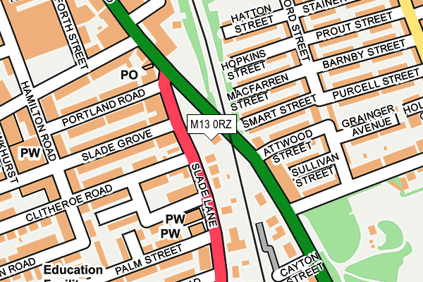 M13 0RZ map - OS OpenMap – Local (Ordnance Survey)