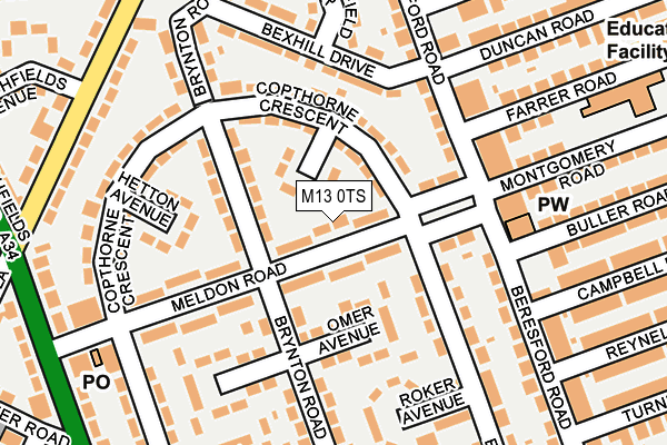 M13 0TS map - OS OpenMap – Local (Ordnance Survey)