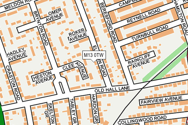 M13 0TW map - OS OpenMap – Local (Ordnance Survey)