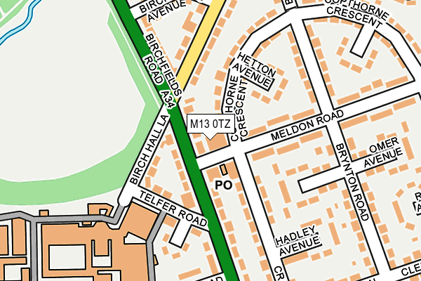 M13 0TZ map - OS OpenMap – Local (Ordnance Survey)