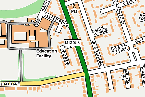 M13 0UB map - OS OpenMap – Local (Ordnance Survey)