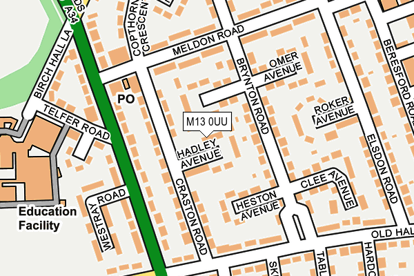 M13 0UU map - OS OpenMap – Local (Ordnance Survey)