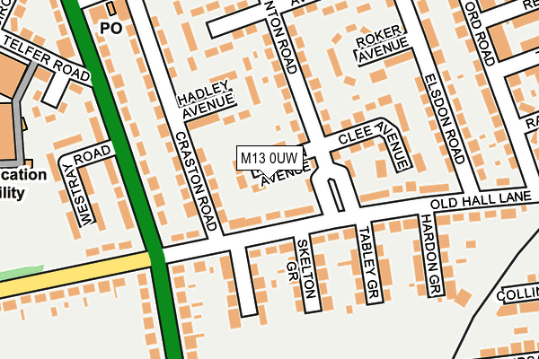 M13 0UW map - OS OpenMap – Local (Ordnance Survey)