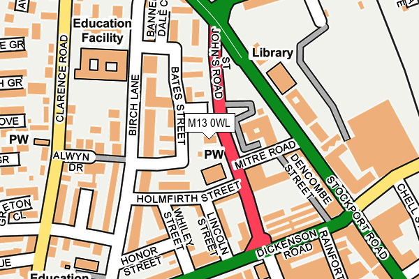 M13 0WL map - OS OpenMap – Local (Ordnance Survey)