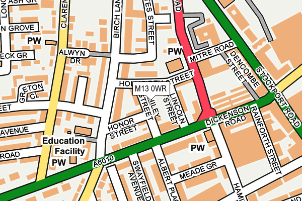 M13 0WR map - OS OpenMap – Local (Ordnance Survey)