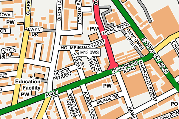 M13 0WS map - OS OpenMap – Local (Ordnance Survey)