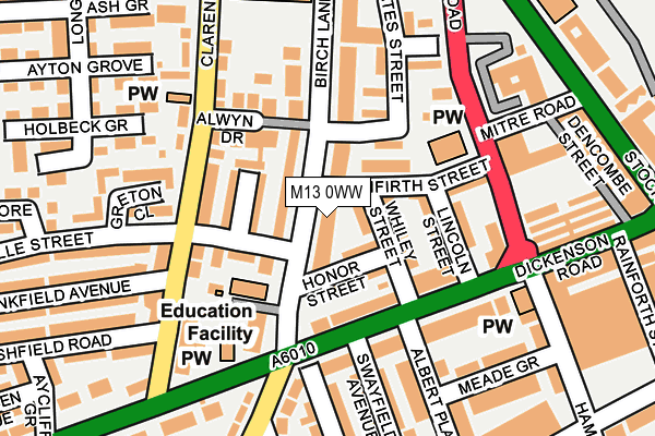 M13 0WW map - OS OpenMap – Local (Ordnance Survey)