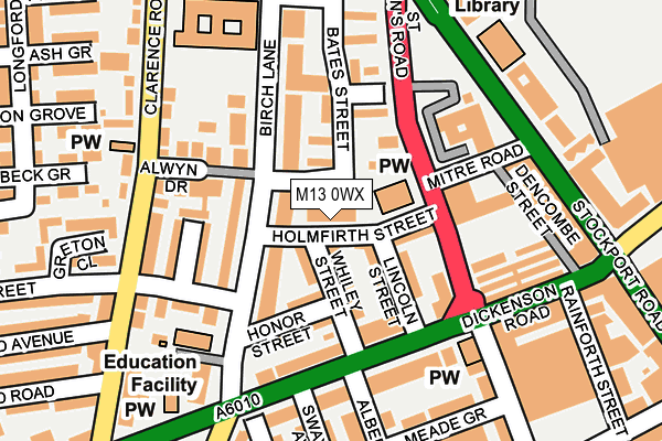 M13 0WX map - OS OpenMap – Local (Ordnance Survey)