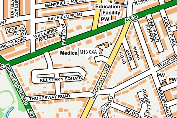 M13 0XA map - OS OpenMap – Local (Ordnance Survey)