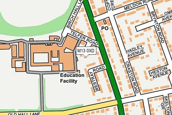 M13 0XD map - OS OpenMap – Local (Ordnance Survey)