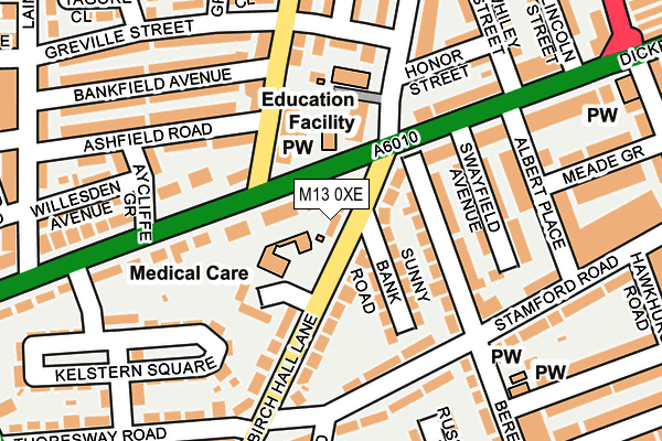 M13 0XE map - OS OpenMap – Local (Ordnance Survey)