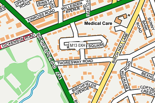 M13 0XH map - OS OpenMap – Local (Ordnance Survey)