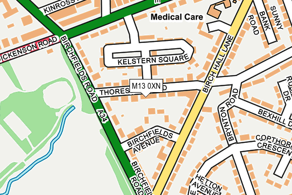 M13 0XN map - OS OpenMap – Local (Ordnance Survey)