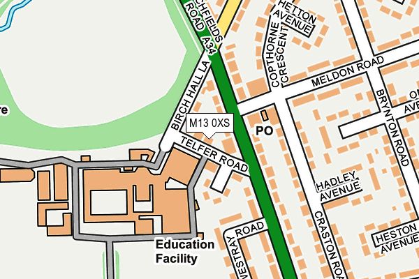 M13 0XS map - OS OpenMap – Local (Ordnance Survey)