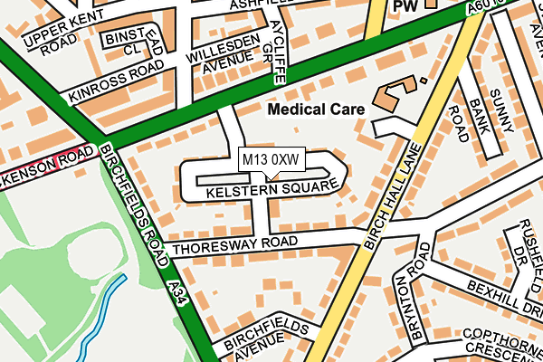 M13 0XW map - OS OpenMap – Local (Ordnance Survey)