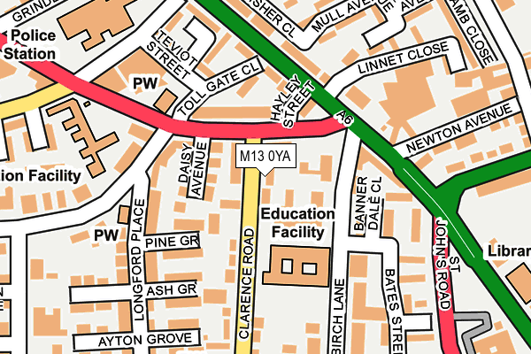 M13 0YA map - OS OpenMap – Local (Ordnance Survey)