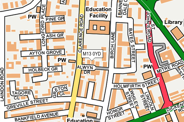 M13 0YD map - OS OpenMap – Local (Ordnance Survey)