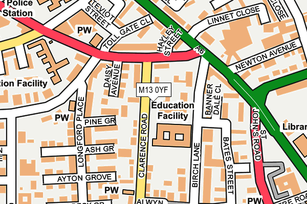 M13 0YF map - OS OpenMap – Local (Ordnance Survey)