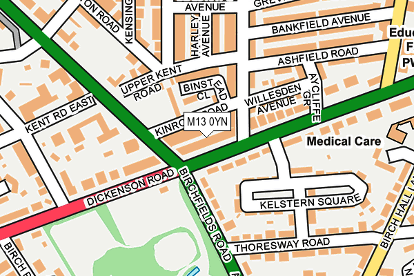 M13 0YN map - OS OpenMap – Local (Ordnance Survey)